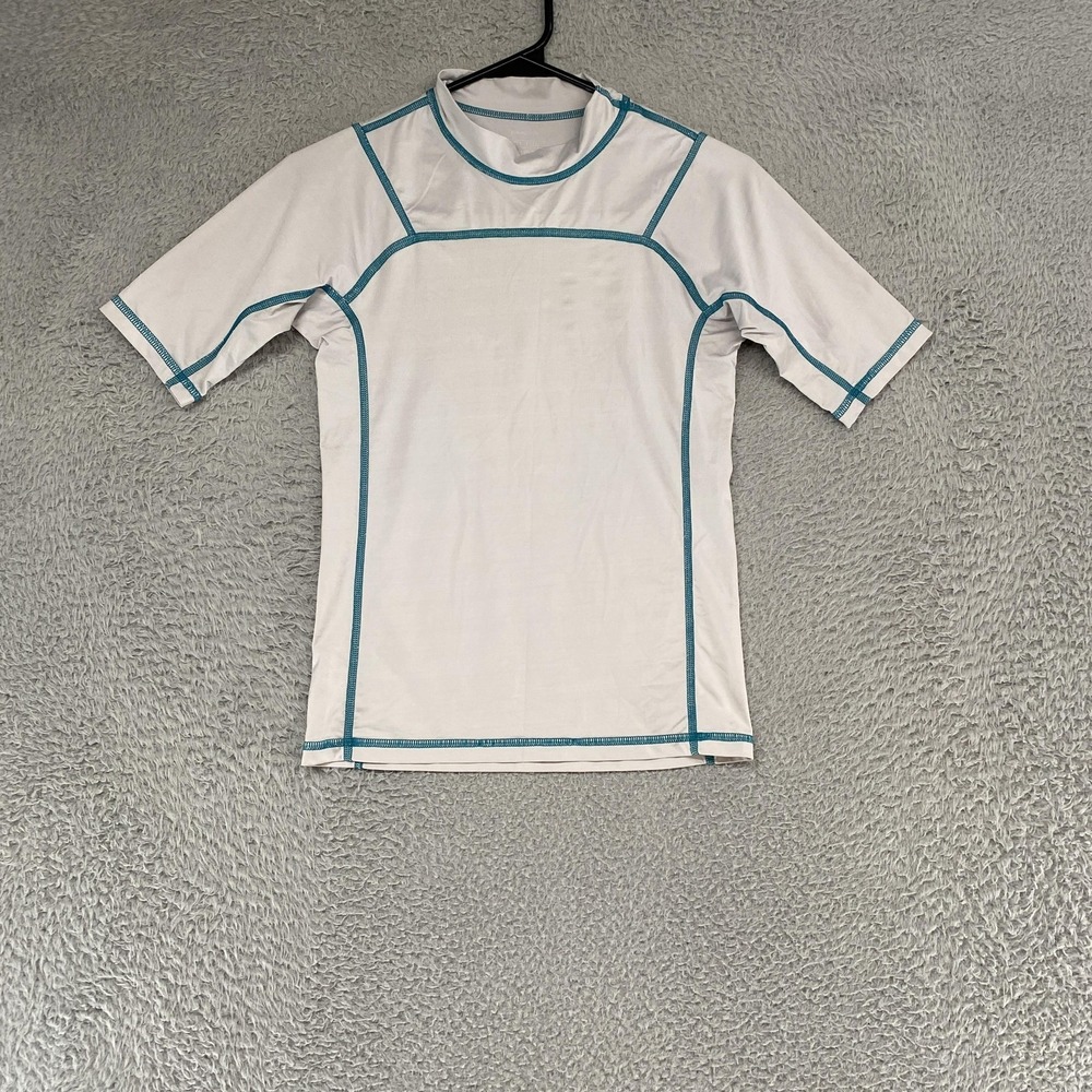 Patagonia Rash Guard Boys 12 White Short Sleeve Swim Shirt Sun Top Beach Surf